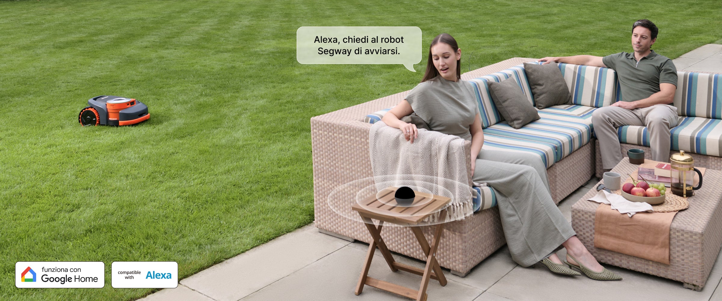 <p>Controllo vocale tramite Alexa e Google Home. La cura del giardino non è mai stata così semplice!</p>
