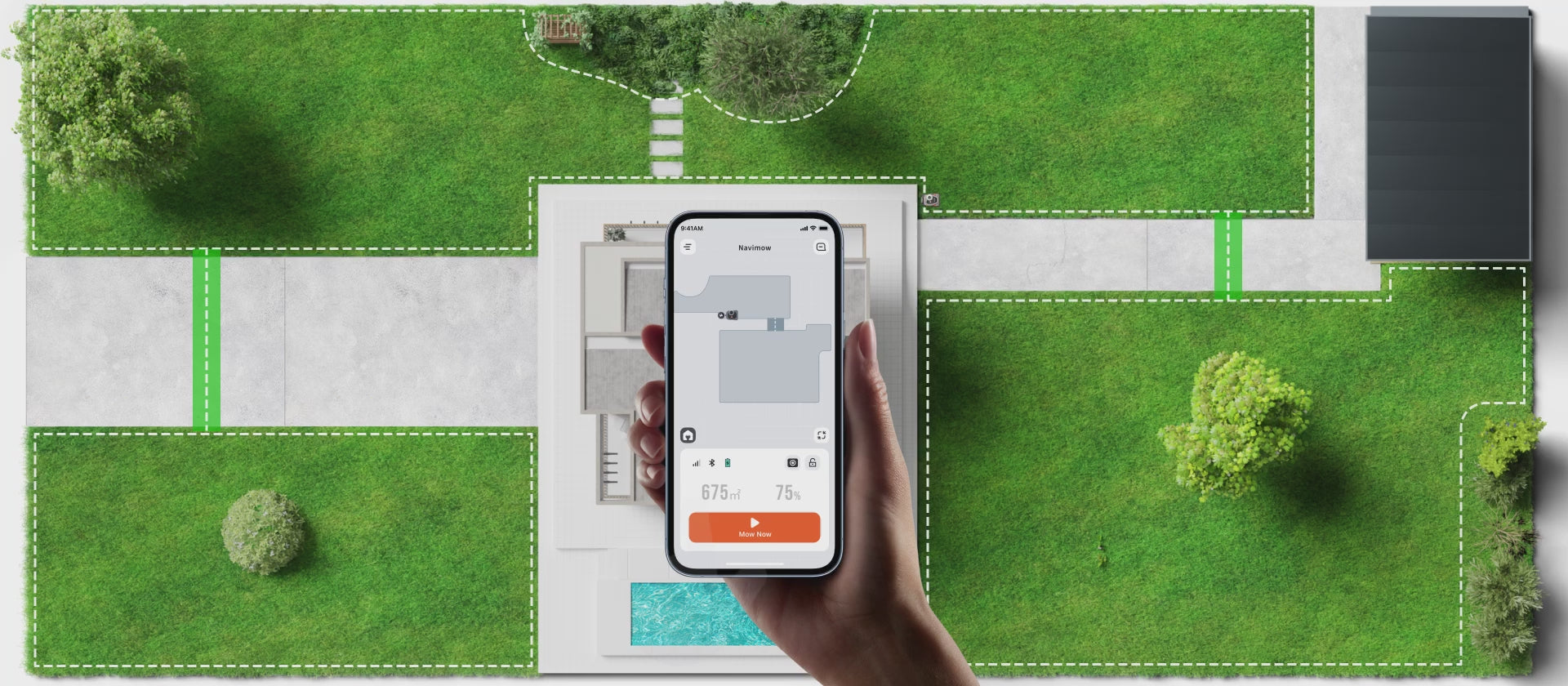 Carica il video: <p>Avviare a distanza le attività di falciatura o inviare il tosaerba a casa</p>